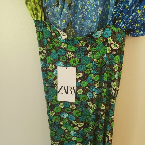 ZARA Asymmetrical Mixed Print Off Shoulder Midi Dress Blogger's Favorite Medium - Picture 15 of 15